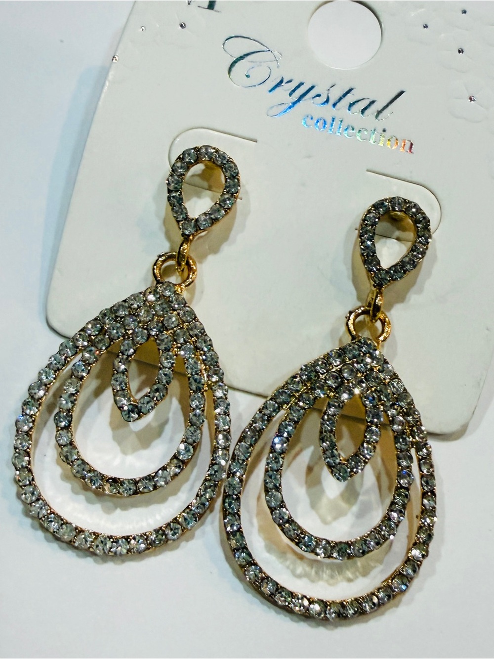 Gold Crystal Teardrop Dangle Earrings by